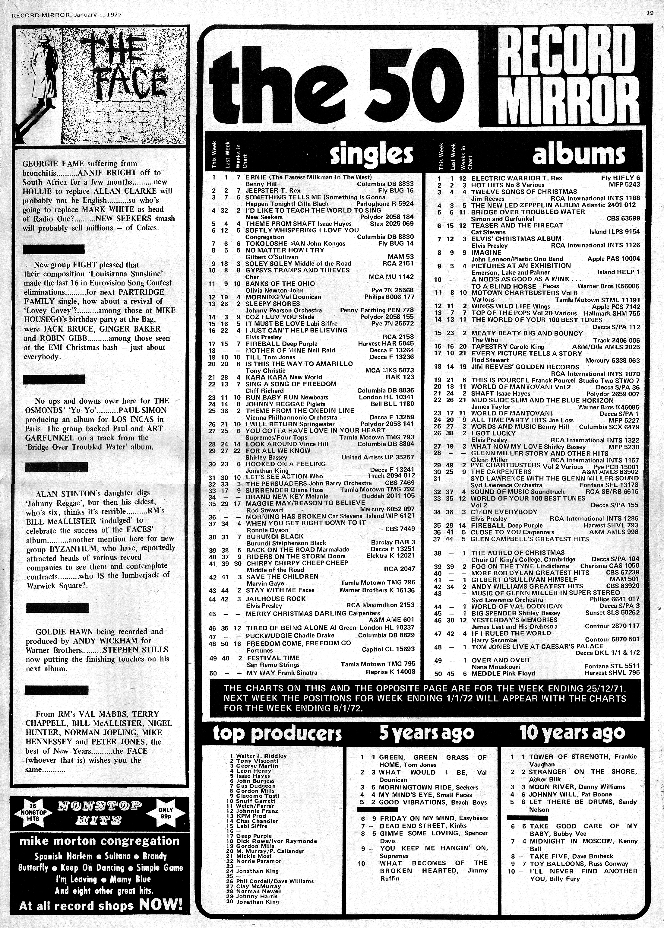 index of uk 1972 hits of 1972 uk charts